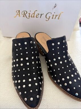 Black Studded Leather Mule by A Rider Girl